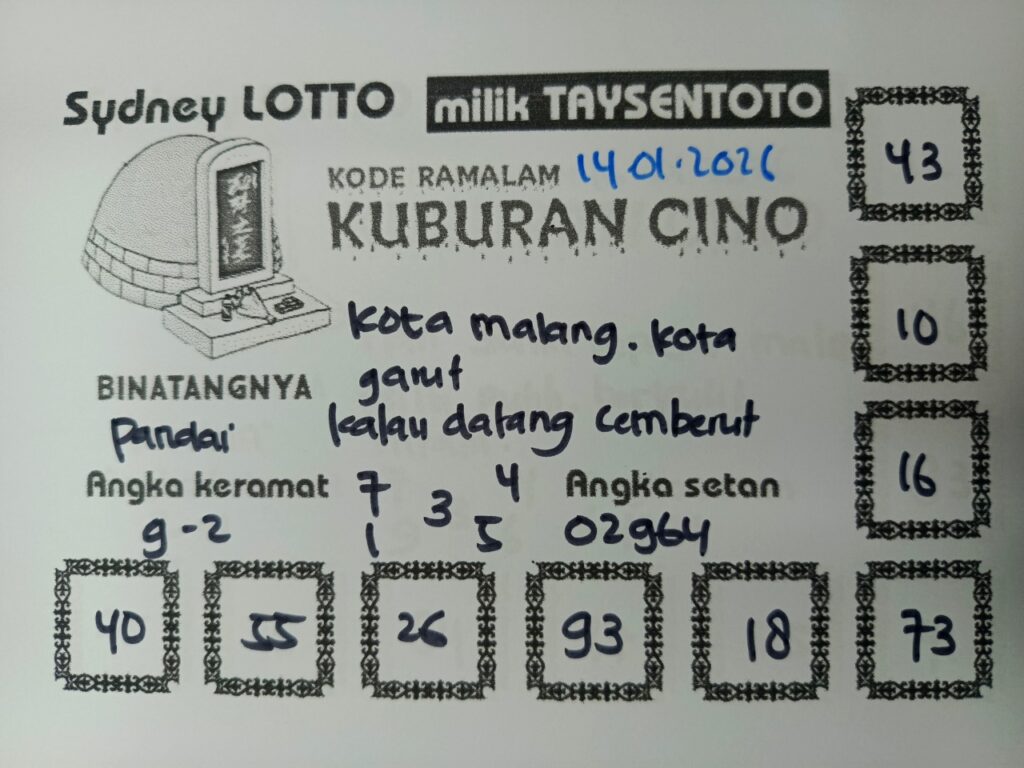Syair Kuburan Cino Sydney Hari ini Rabu, 14 Januari 2026