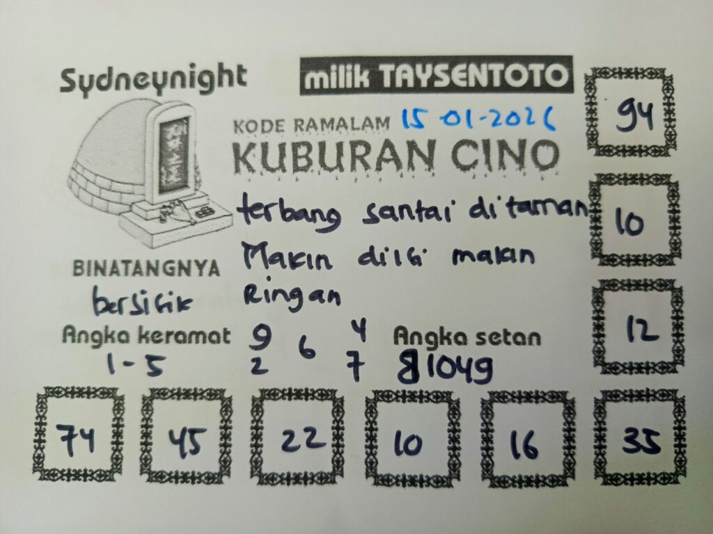 Syair Kuburan Cino SydneyNight Hari ini Kamis, 15 Januari 2026