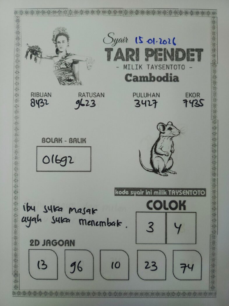 Syair Tari Pendet Cambodia Hari Ini Kamis,15 Januari 2026