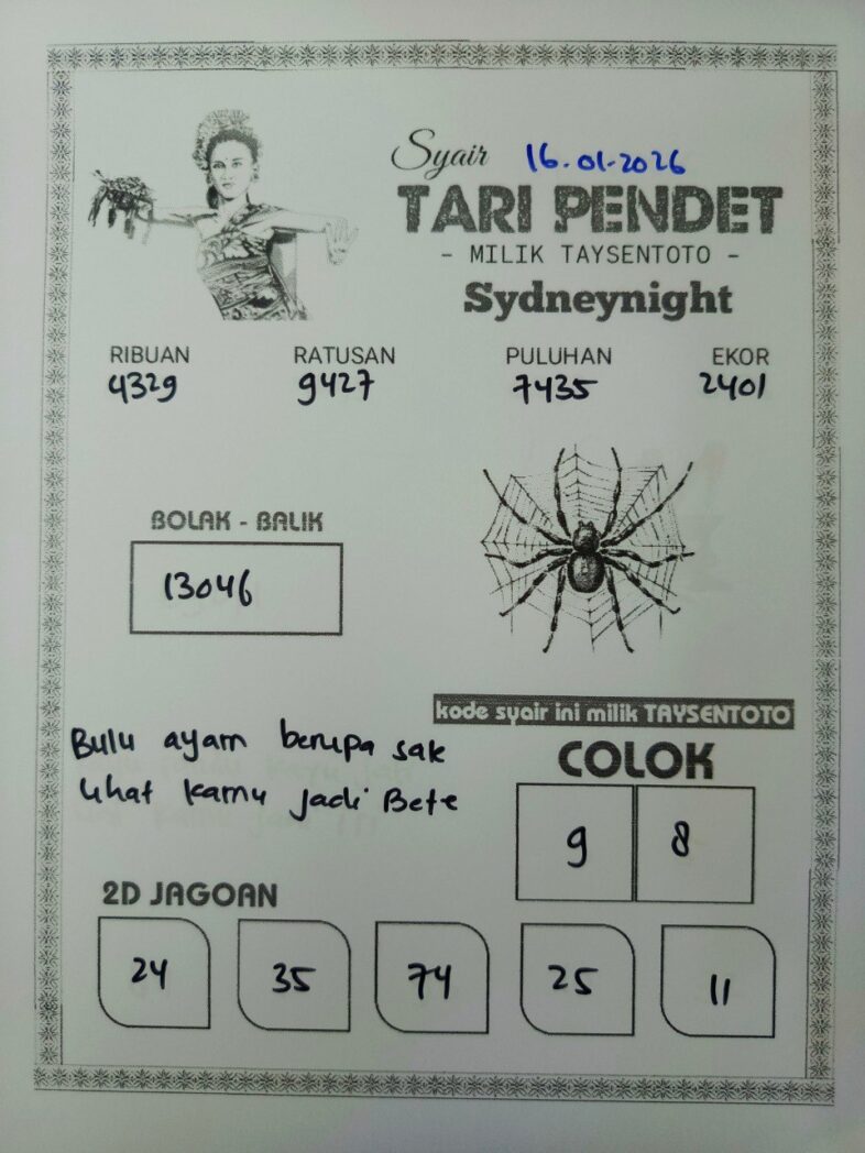 Syair Tari Pendet SydneyNight Hari ini Jumat, 16 Januari 2026