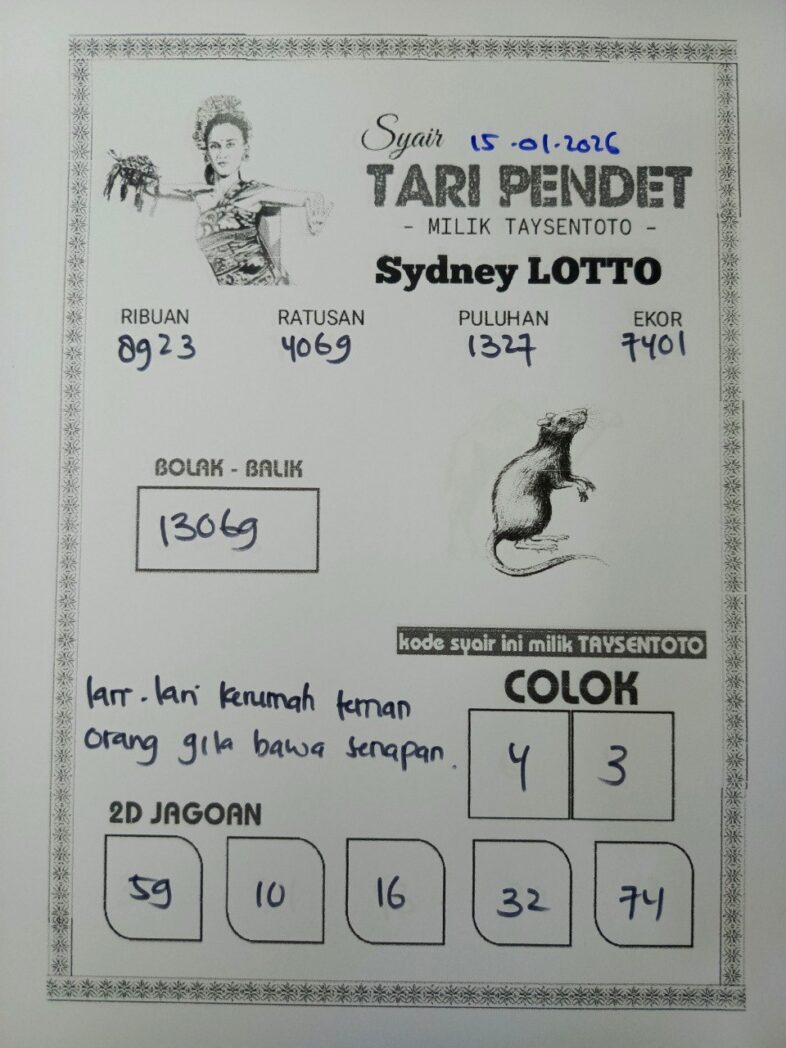 Syair Tari Pendet Sydney Hari ini Kamis, 15 Januari 2026