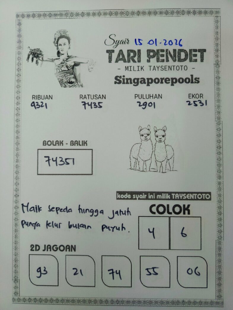 Syair Tari Pendet SGP Hari ini Kamis, 15 Januari 2026