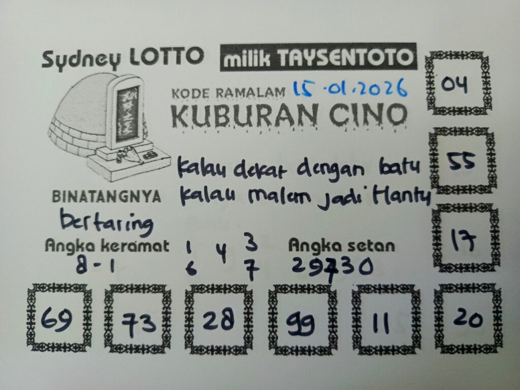 Syair Kuburan Cino Sydney Hari ini Kamis, 15 Januari 2026