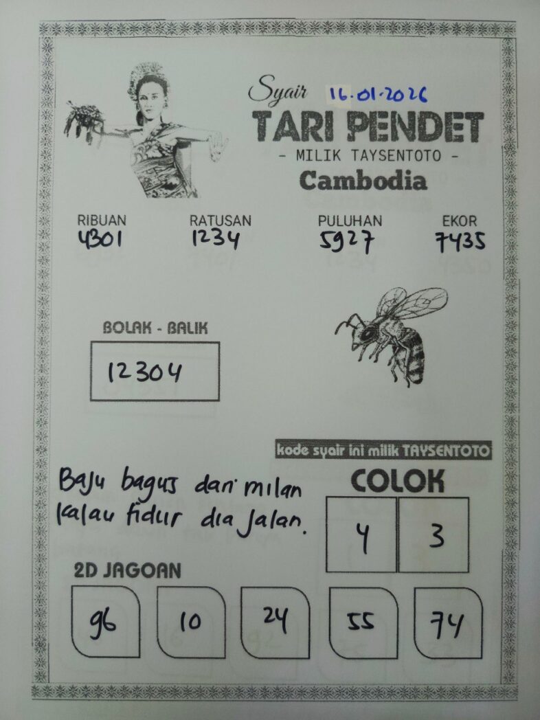 Syair Tari Pendet Cambodia Hari Ini Jumat,16 Januari 2026