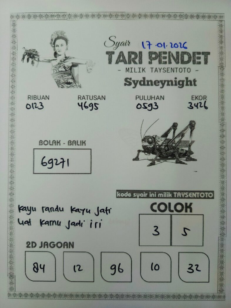 Syair Tari Pendet SydneyNight Hari ini Sabtu, 17 Januari 2026