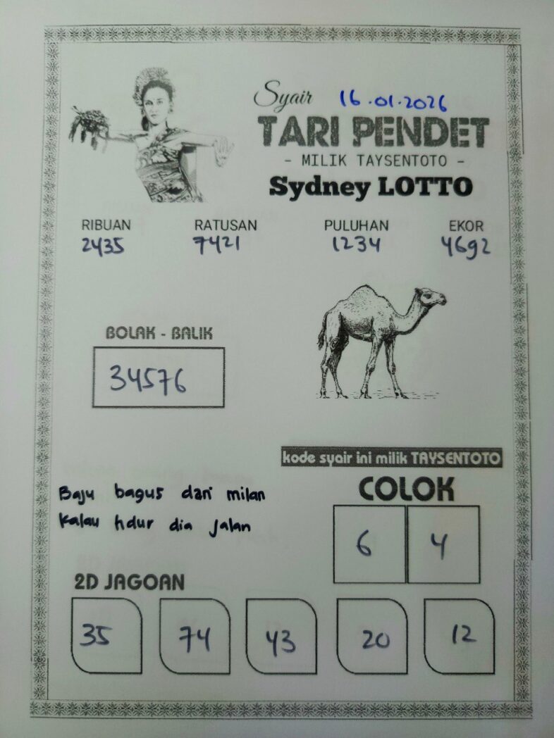 Syair Tari Pendet Sydney Hari ini Jumat, 16 Januari 2026