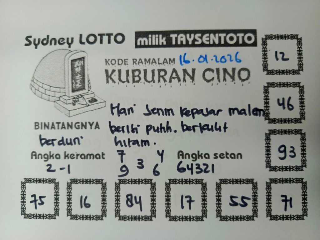 Syair Kuburan Cino Sydney Hari ini Jumat, 16 Januari 2026
