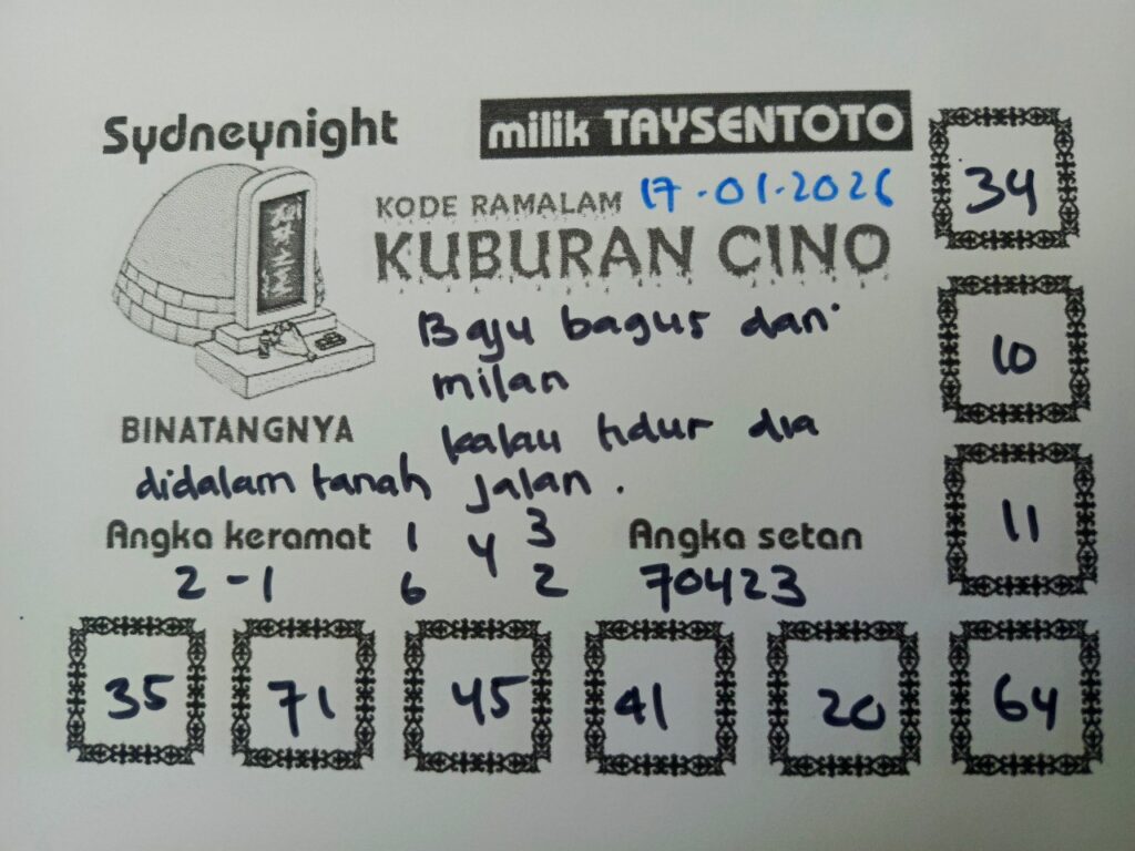 Syair Kuburan Cino SydneyNight Hari ini Sabtu, 17 Januari 2026