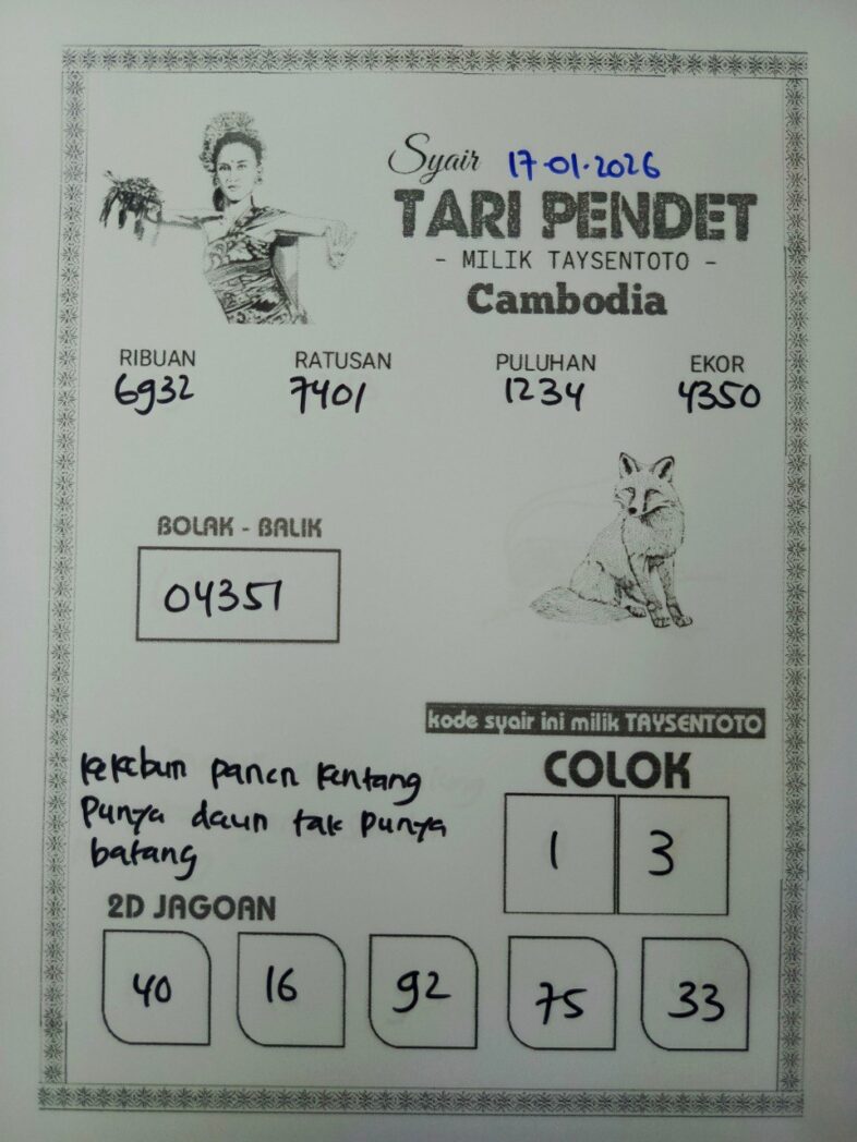 Syair Tari Pendet Cambodia Hari Ini Sabtu,17 Januari 2026