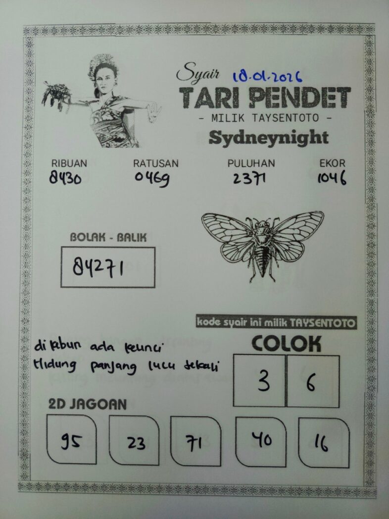 Syair Tari Pendet SydneyNight Hari ini Minggu, 18 Januari 2026