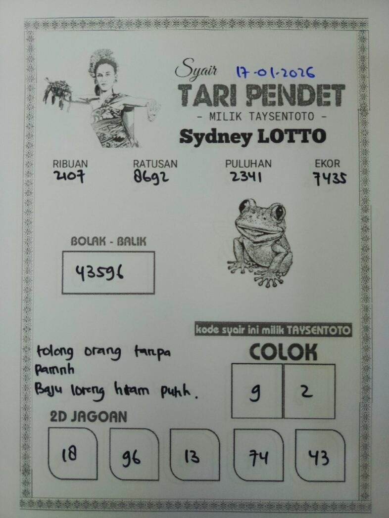 Syair Tari Pendet Sydney Hari ini Sabtu, 17 Januari 2026