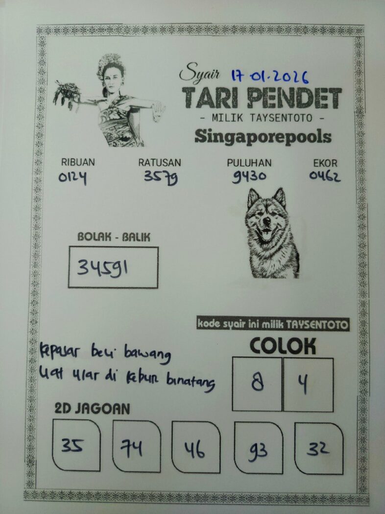 Syair Tari Pendet SGP Hari ini Sabtu, 17 Januari 2026