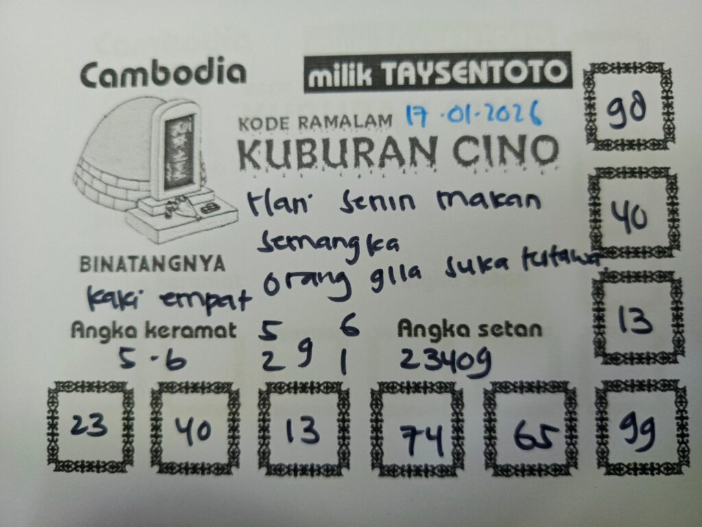Syair Kuburan Cino Cambodia Hari Ini Sabtu,17 Januari 2026