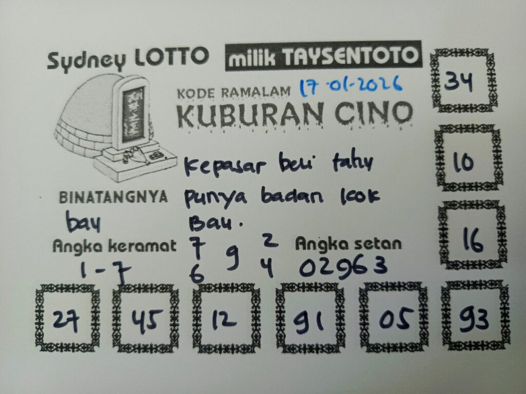 Syair Kuburan Cino Sydney Hari ini Sabtu, 17 Januari 2026