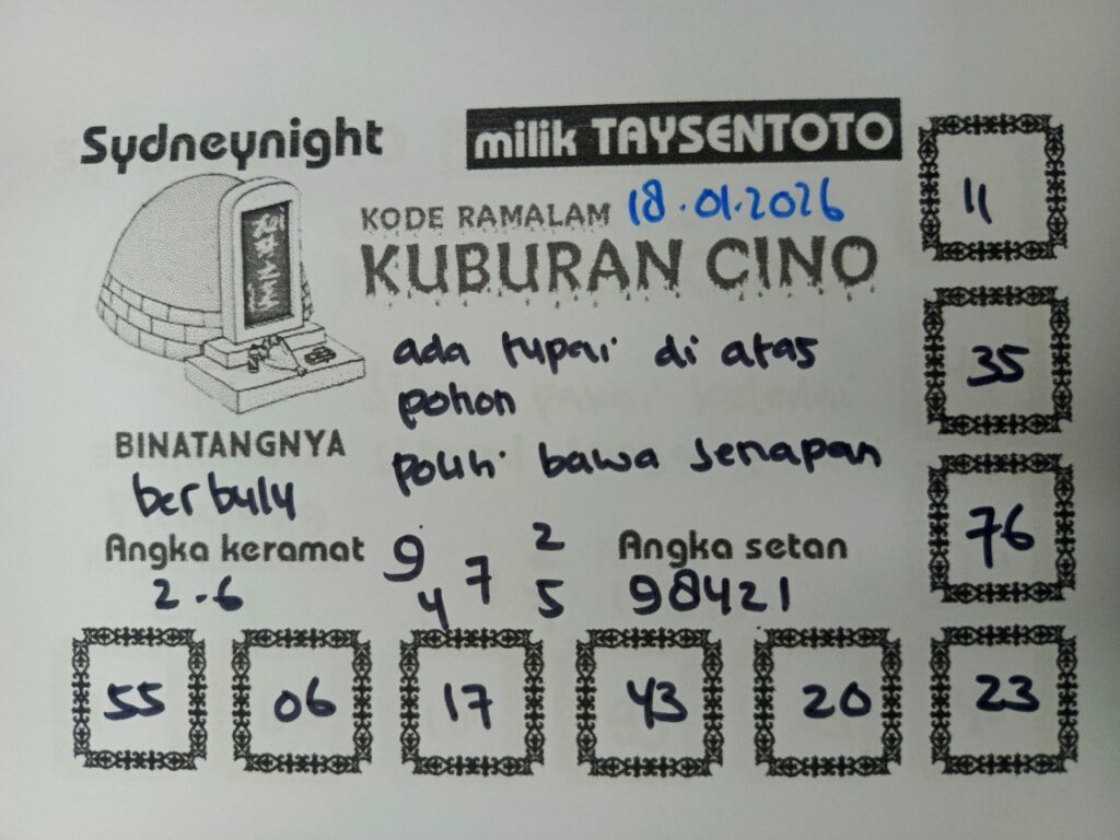 Syair Kuburan Cino SydneyNight Hari ini Minggu, 18 Januari 2026