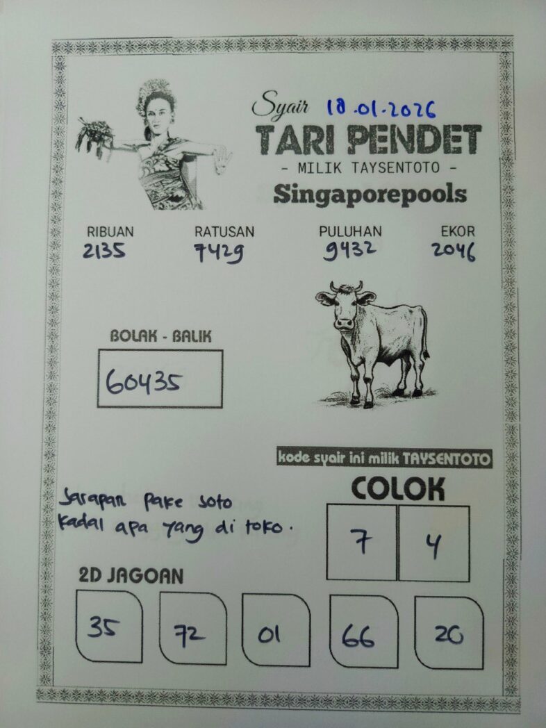 Syair Tari Pendet SGP Hari ini Minggu, 18 Januari 2026