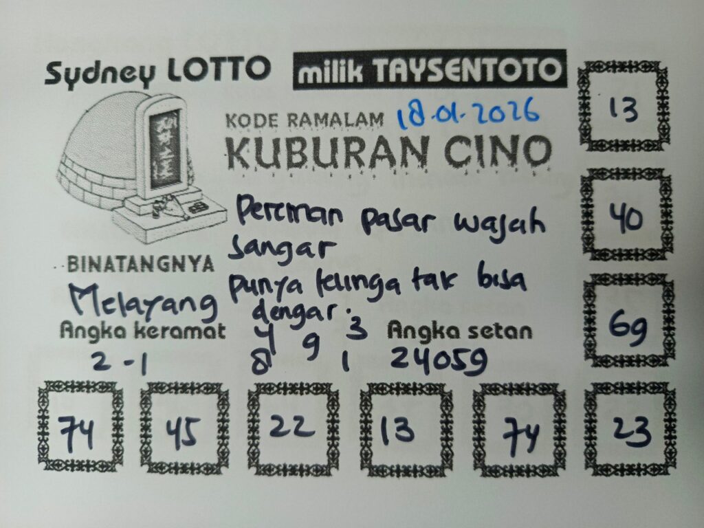 Syair Kuburan Cino Sydney Hari ini Minggu, 18 Januari 2026