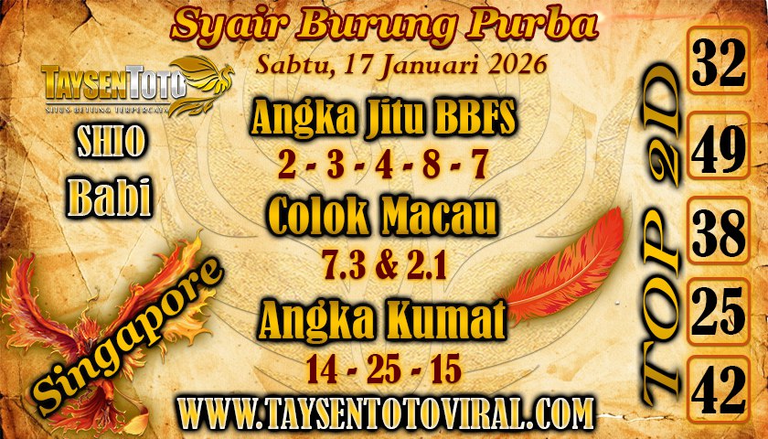 Syair Colok Bebas Hari Sabtu, 17 Januari 2026