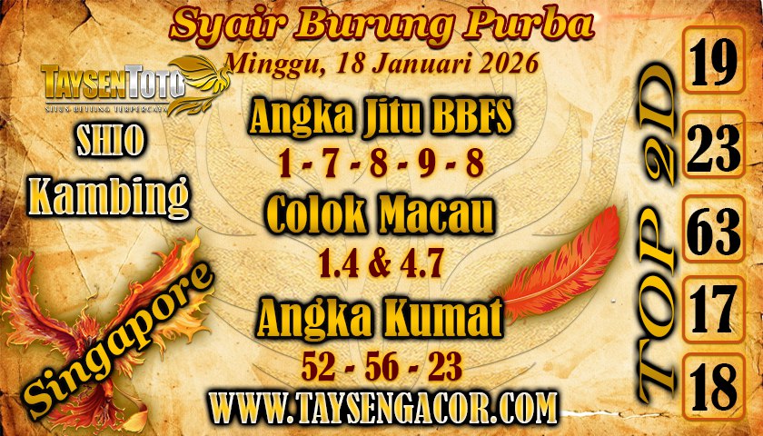 Syair Colok Bebas Hari Minggu, 18 Januari 2026