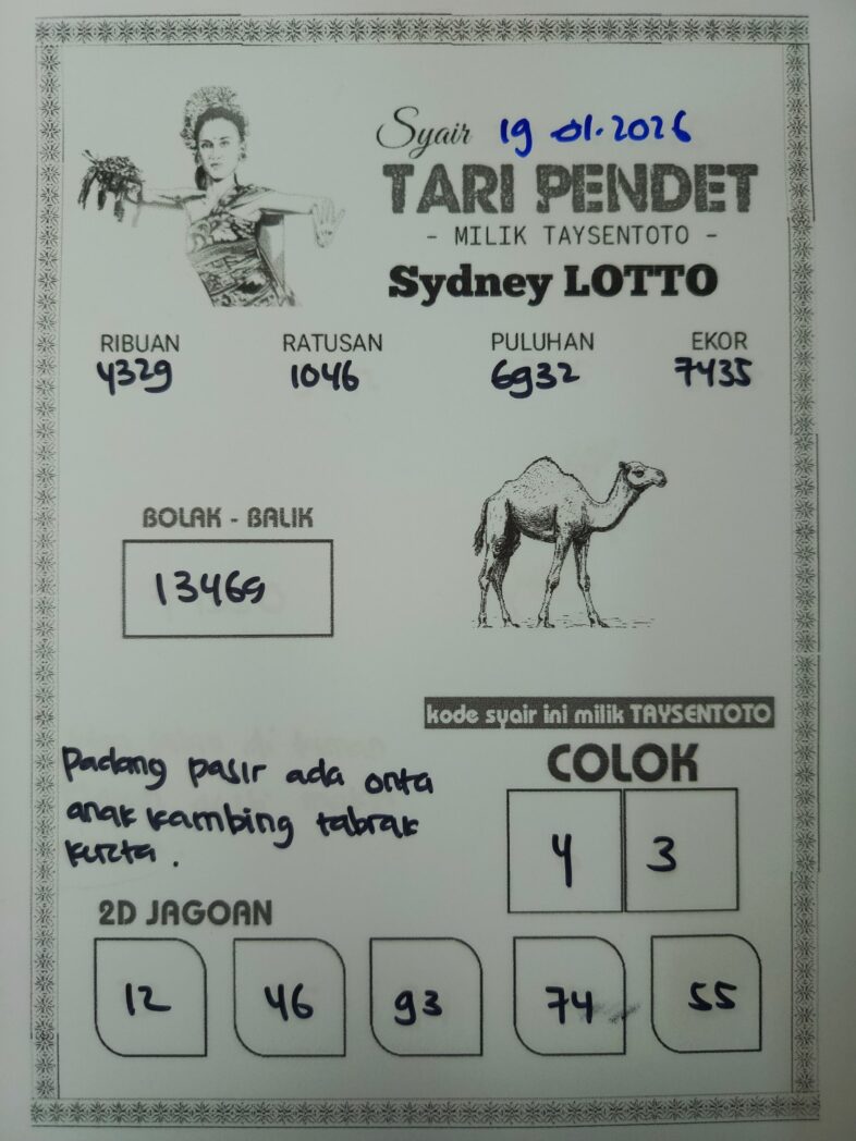 Syair Tari Pendet Sydney Hari ini Senin, 19 Januari 2026