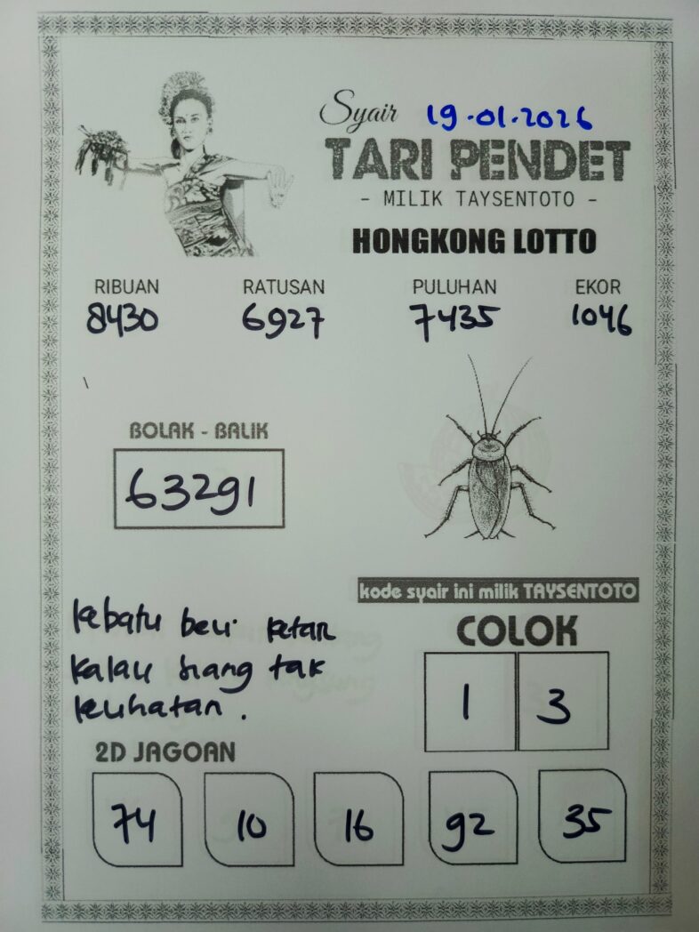 Syair Tari Pendet HK Hari Senin, 19 Januari 2026