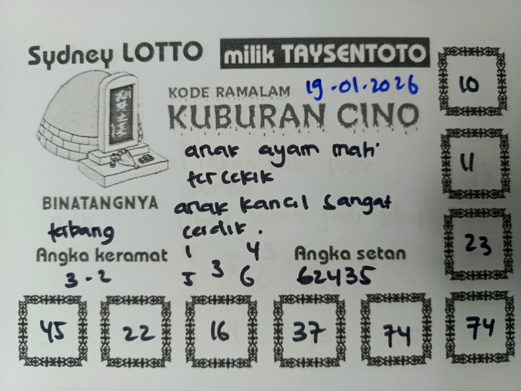 Syair Kuburan Cino Sydney Hari ini Senin, 19 Januari 2026