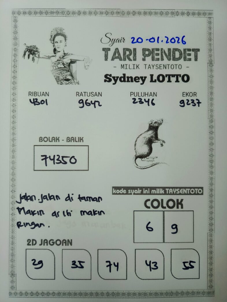 Syair Tari Pendet Sydney Hari ini Selasa, 20 Januari 2026