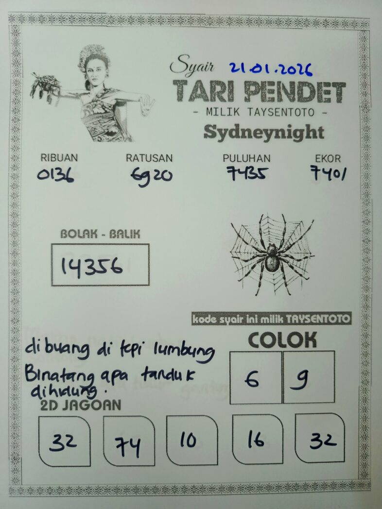 Syair Tari Pendet SydneyNight Hari ini Rabu, 21 Januari 2026