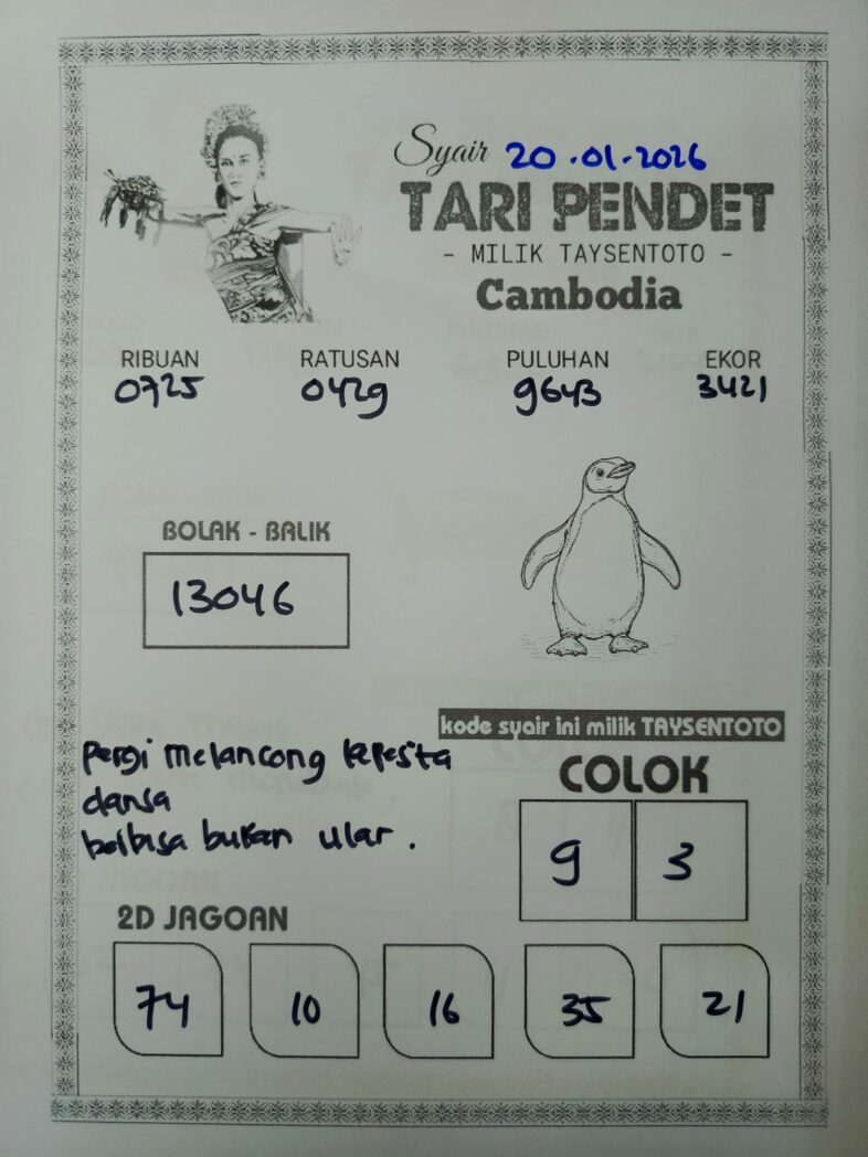 Syair Tari Pendet Cambodia Hari Ini Selasa, 20 Januari 2026