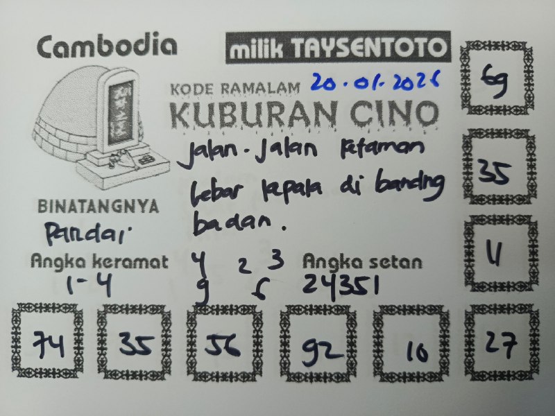 Syair Kuburan Cino Cambodia Hari Ini Selasa, 20 Januari 2026