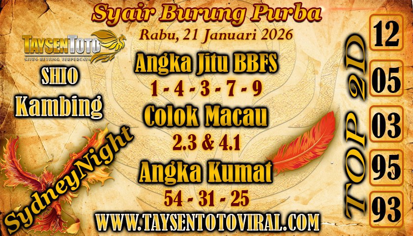 Syair Burung Purba SydneyNight Hari ini Rabu, 21 Januari 2026