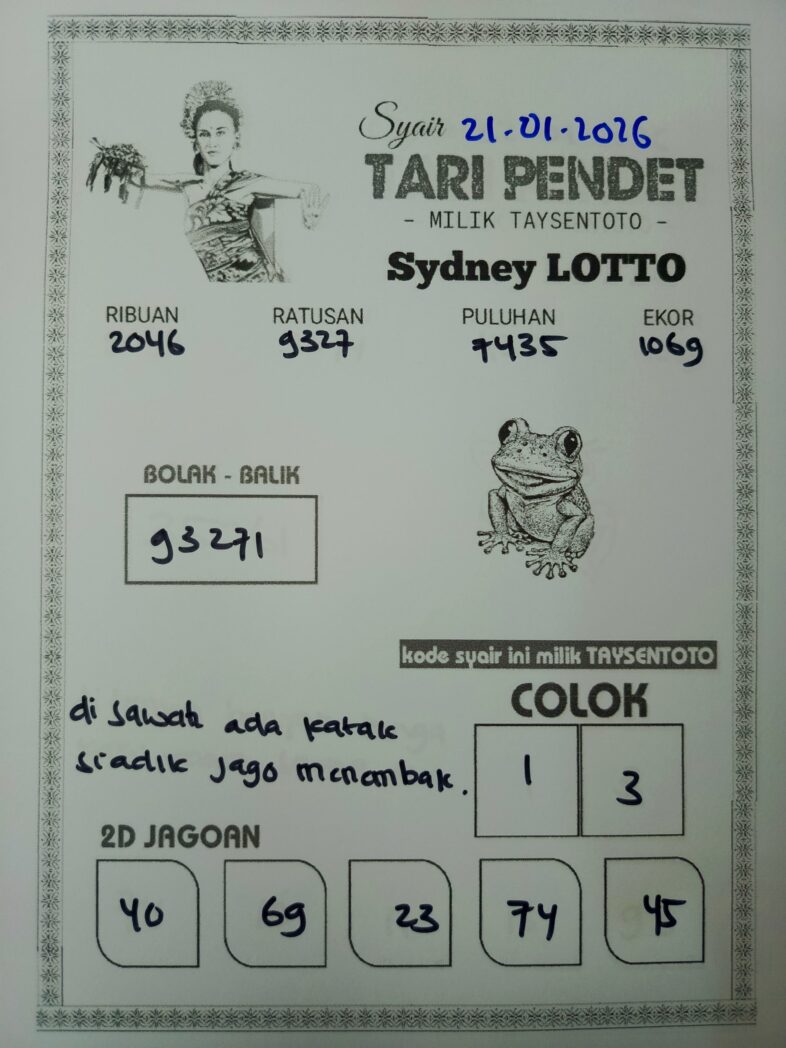 Syair Tari Pendet Sydney Hari ini Rabu, 21 Januari 2026