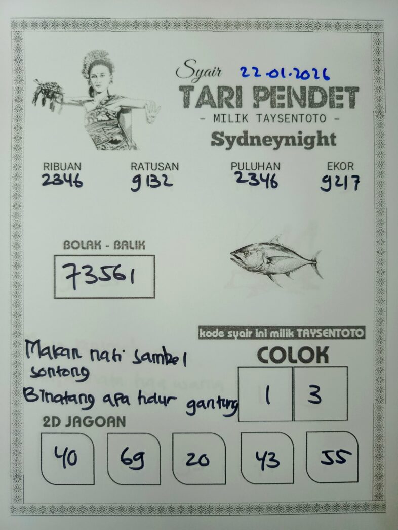 Syair Tari Pendet SydneyNight Hari ini Rabu, 21 Januari 2026