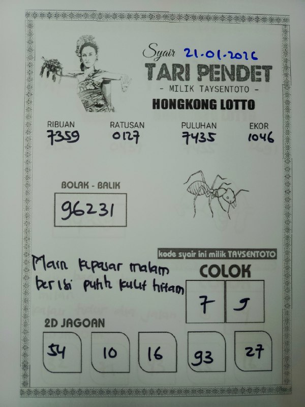 Syair Tari Pendet HK Hari Rabu, 21 Januari 2026