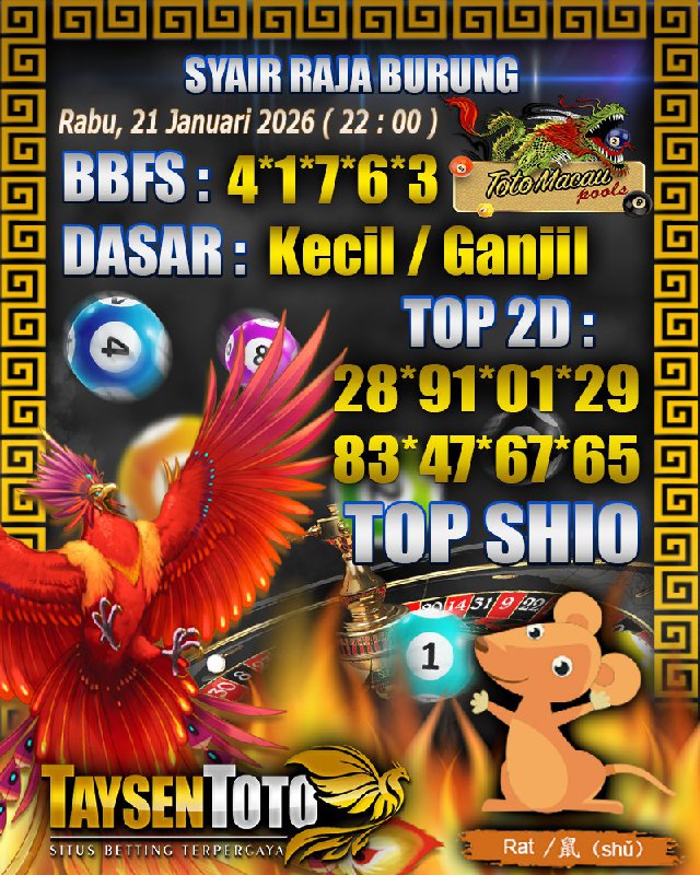 Syair Raja Burung Toto Macau Hari Rabu, 21 Januari 2026| 22 : 00 WIB