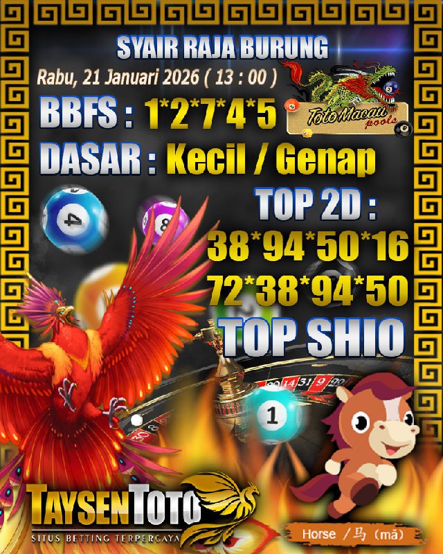 Syair Raja Burung Toto Macau Hari Rabu, 21 Januari 2026| 13 : 00 WIB