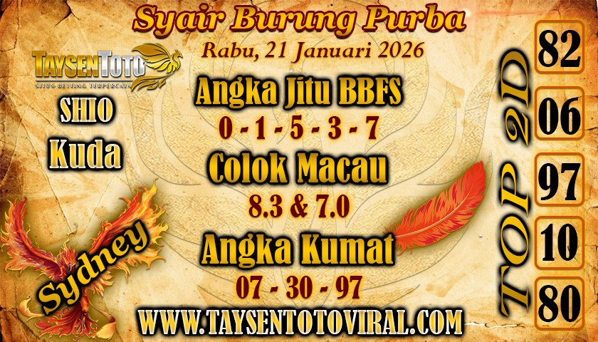 Syair Burung Purba Sydney Hari ini Rabu, 21 Januari 2026