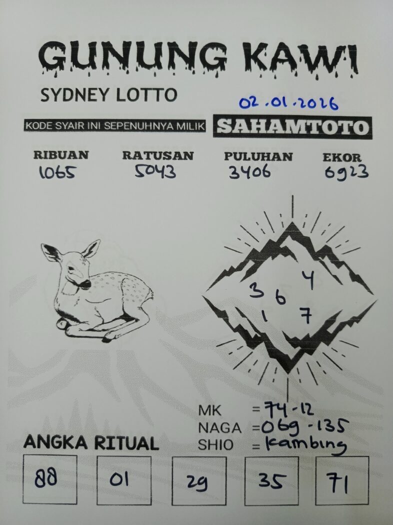 Syair Gunung Kawi Sydney Lotto Hari ini Jumat 02 Januari 2026