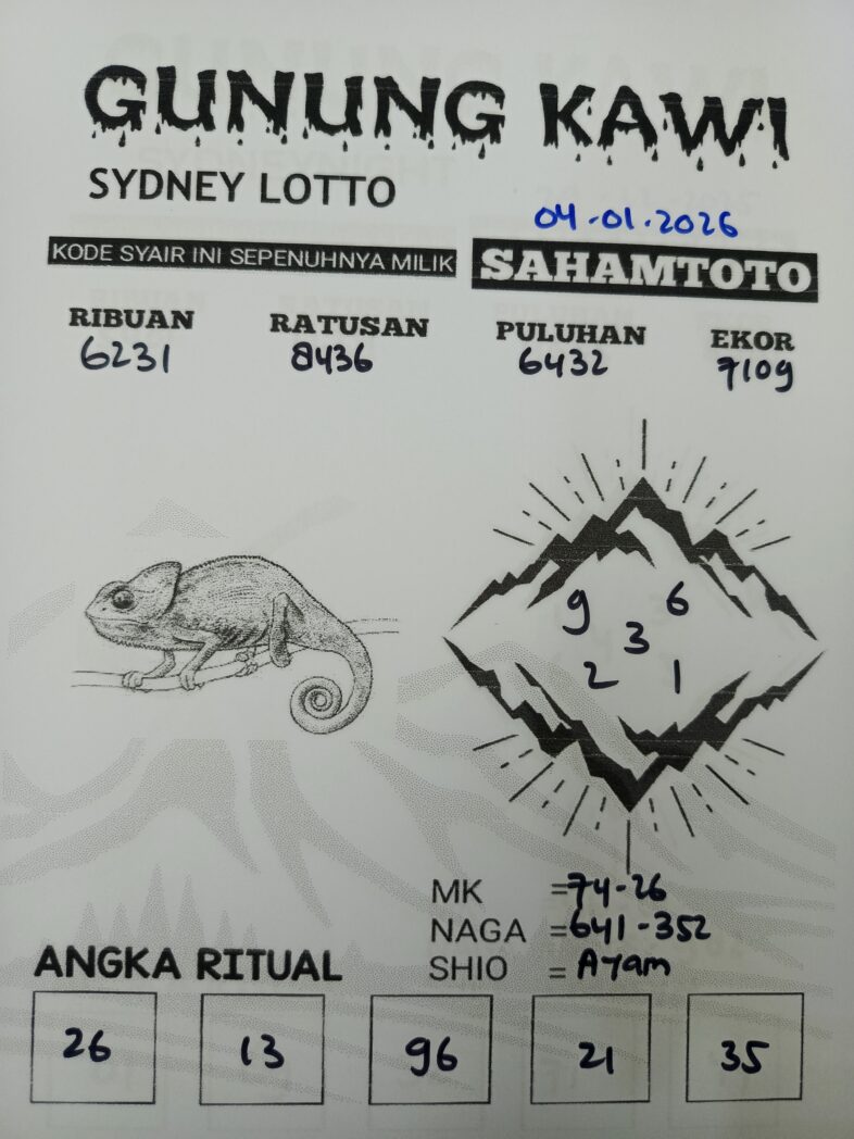 Syair Gunung Kawi SYDNEY Lotto Hari ini Minggu, 04 Januari 2026
