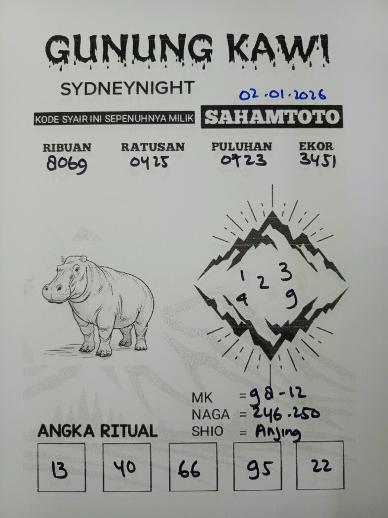 Syair Gunung Kawi SydneyNight Hari ini Sabtu, 03 Januari 2026