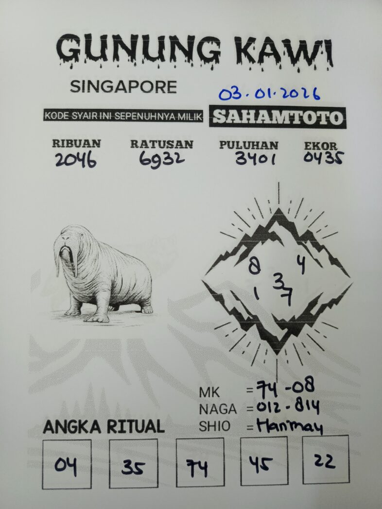 Syair Gunung Kawi SINGAPORE POOLS Hari ini Sabtu, 03 Januari 2026