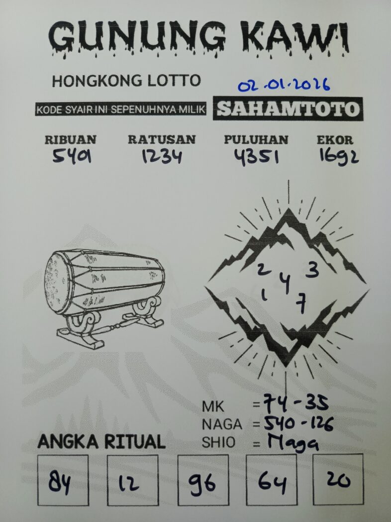 Syair Gunung Kawi Hongkong Lotto Hari ini Jumat 02 Januari 2026
