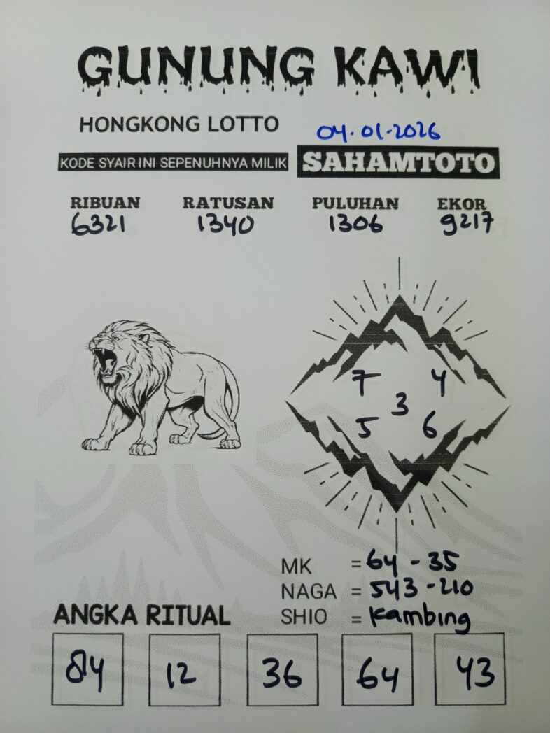 Syair Gunung Kawi Hongkong Lotto Hari ini Minggu, 04 Januari 2026