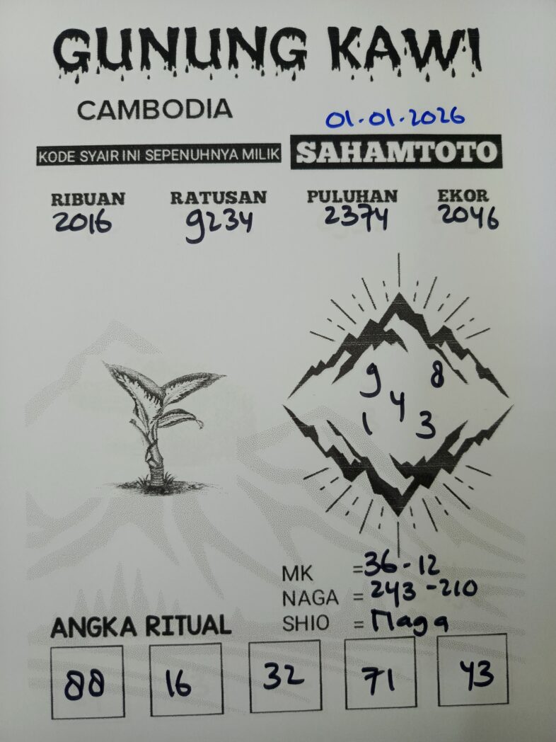 Syair Gunung Kawi Cambodia Pools Hari ini Kamis 01 Januari 2026
