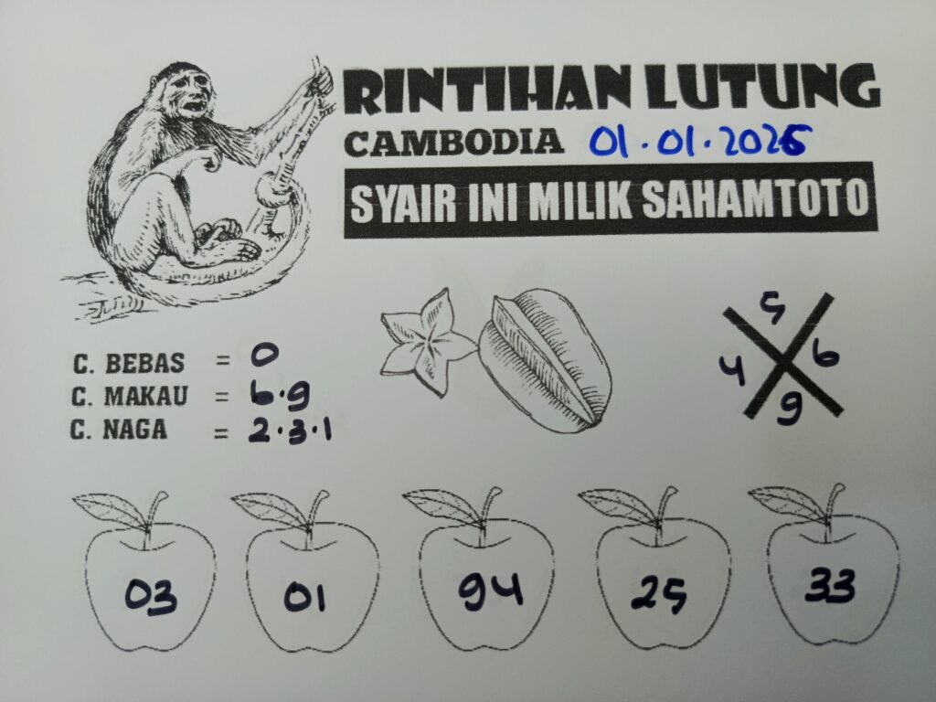 Syair Rintihan Lutung Cambodia Pools Hari ini Rabu, 01 Januari 2026
