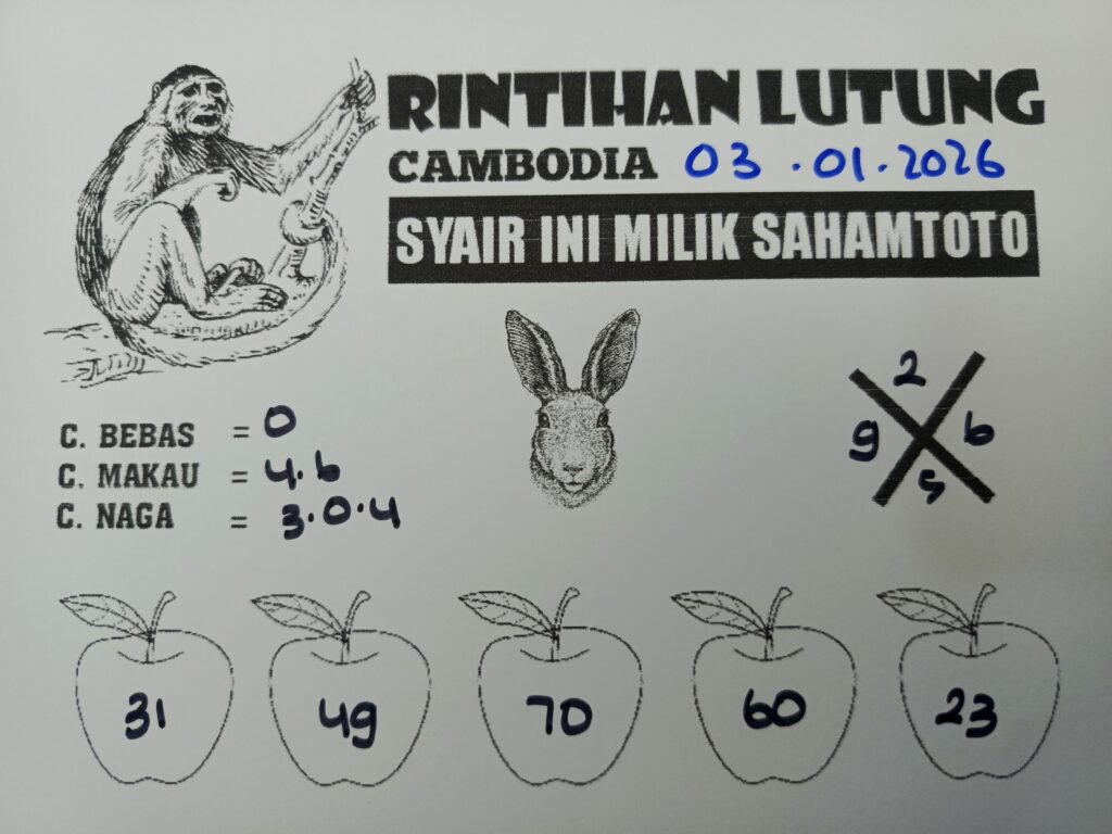 Syair Rintihan Lutung CAMBODIA Pools Hari ini Sabtu, 03 Januari 2026