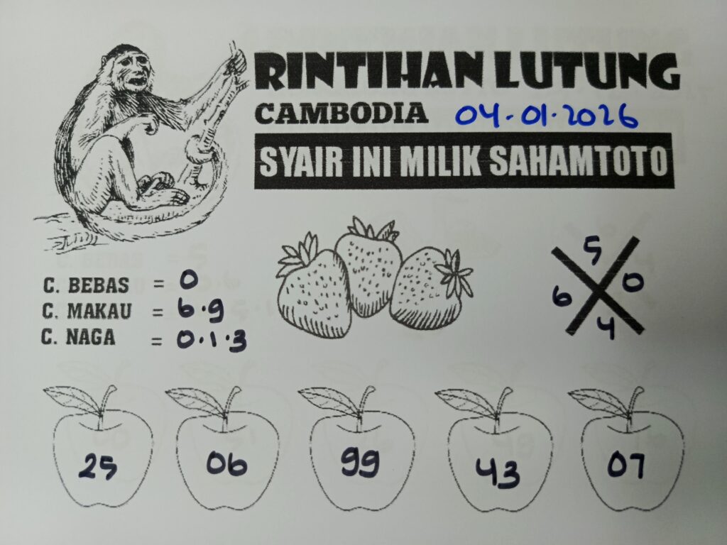 Syair Rintihan Lutung CAMBODIA Pools Hari ini Minggu, 04 Januari 2026