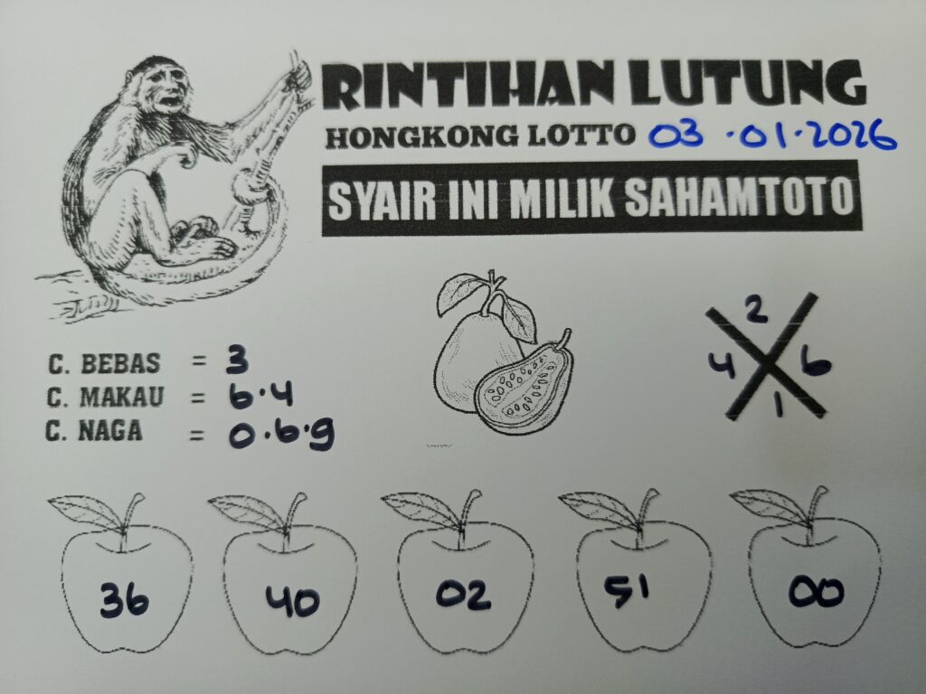 Syair Rintihan Lutung HONGKONG LOTTO Hari ini Sabtu, 03 Januari 2026