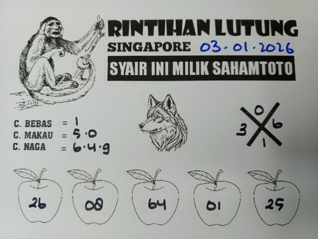 Syair Rintihan Lutung SINGAPORE POOLS Hari ini Sabtu, 03 Januari 2026