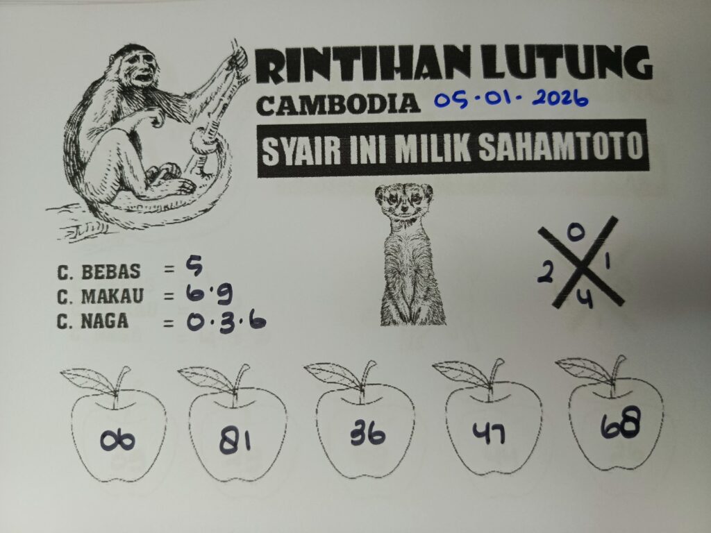 Syair Rintihan Lutung CAMBODIA POOLS Hari ini Senin, 05 Januari 2026